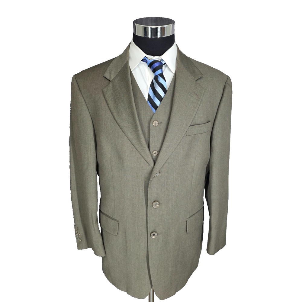 Oscar De La Renta 2 Piece Blazer Jacket & Vest ‎ Mens 42R Green Sports Coat Wool